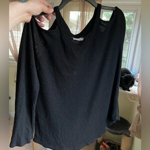 Black off the shoulder waffle knot top